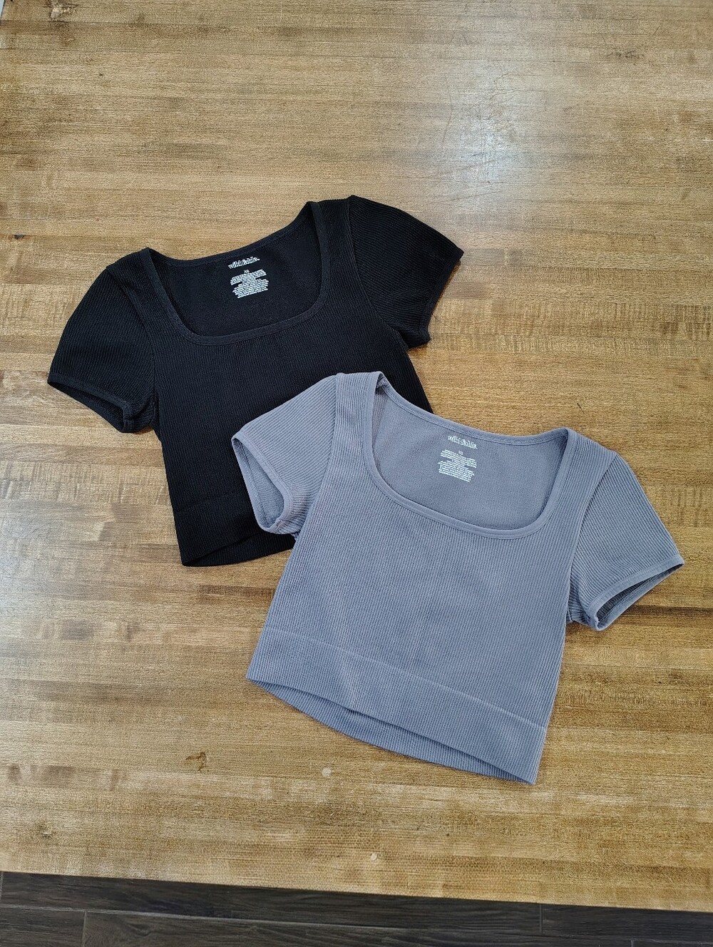 Wild Fable Ribbed Scoop Neck Crop Tops - Black & Gray Size XS